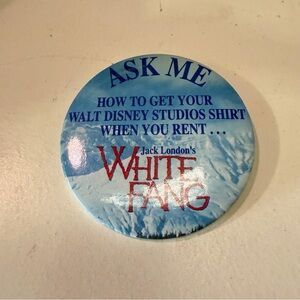 Disney White Fang Promo Button Ask Me Video Store Pin 3” Movie Memorabilia